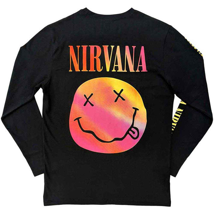Nirvana Gradient Happy Face Black Long Sleeve X-Large T-Shirt