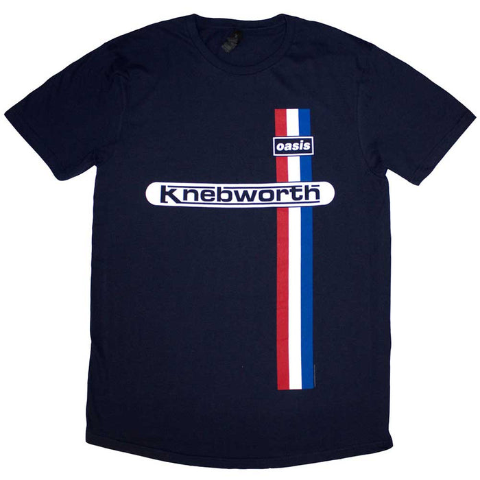 Oasis Knebworth Vertical Stripe Navy Blue Large Unisex T-Shirt