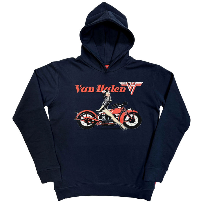 Van Halen Pinup Motorcycle Navy Blue Small Hoodie