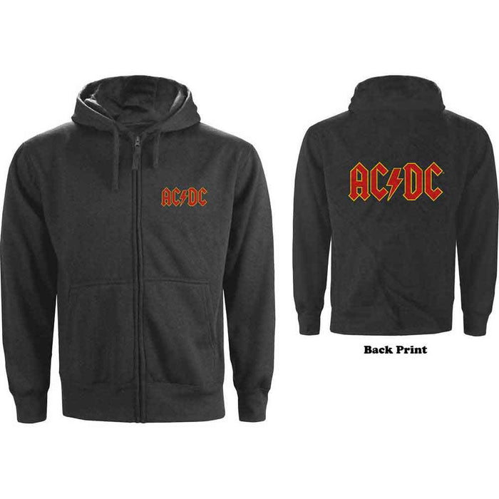 AC/DC Logo Charcoal Grey Small Zipped Hoodie
