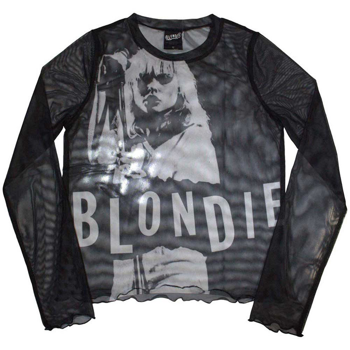 Blondie Mic Stand Mesh Long Sleeve Medium Ladies Crop Top T-Shirt