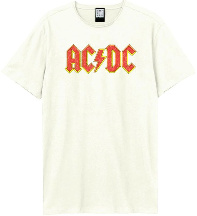 AC/DC Logo Amplified Vintage White Large Unisex T-Shirt
