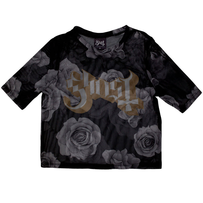 Ghost Logo & Roses Mesh Black Small T-Shirt