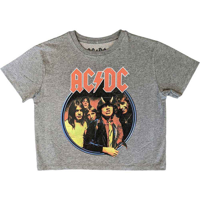 AC/DC Highway To Hell Circle Grey Cropped Ladies X-Large T-Shirt
