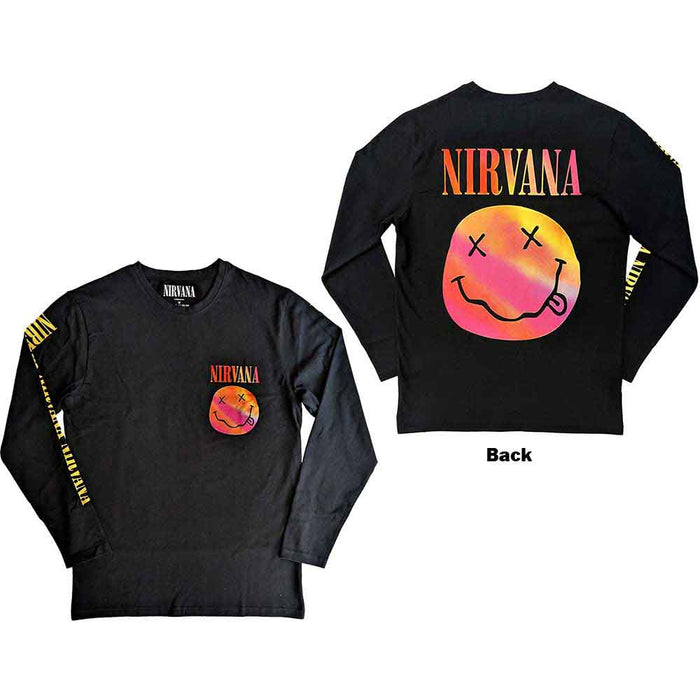 Nirvana Gradient Happy Face Black Long Sleeve Small T-Shirt