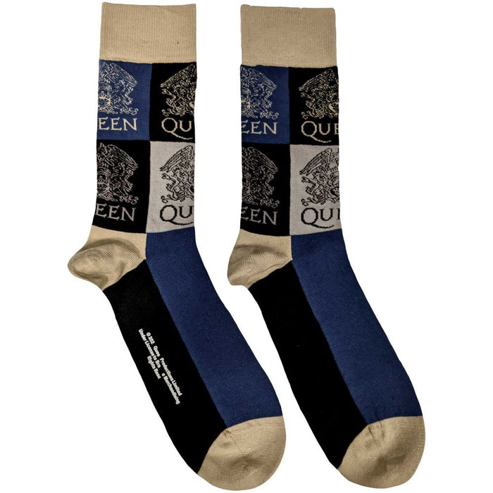 Queen Unisex Ankle Socks: Crest Blocks (Uk Size 7 - 11)