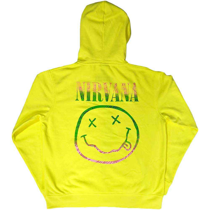 Nirvana Sorbet Ray Happy Face Neon Yellow Large Zipped Hoodie