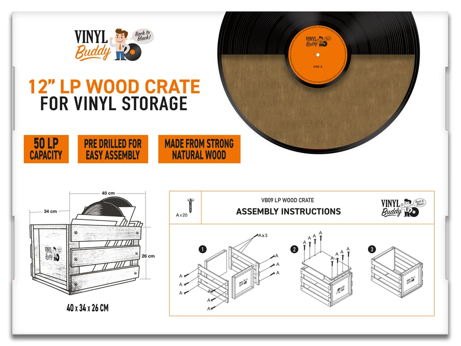 Vinyl Buddy 12" Record LP Wood Storage Crate