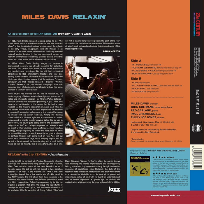Miles Davies Relaxin' Vinyl LP Blue Colour 2026