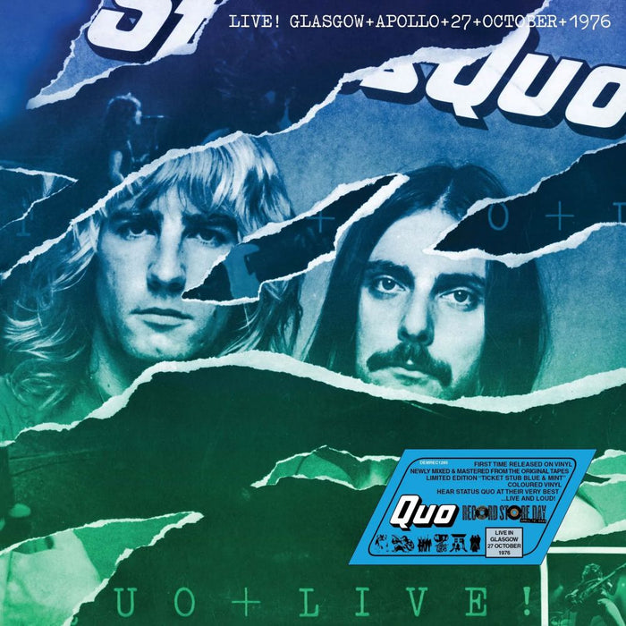 Status Quo Live In Glasgow 27th October 1976 Night 1 Vinyl LP Ticket Stub Mint & Blue Colour RSD 2025