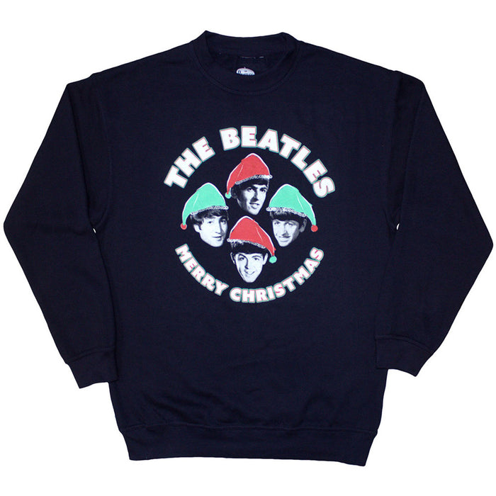 The Beatles Christmas Hats Navy Blue X-Large Sweatshirt