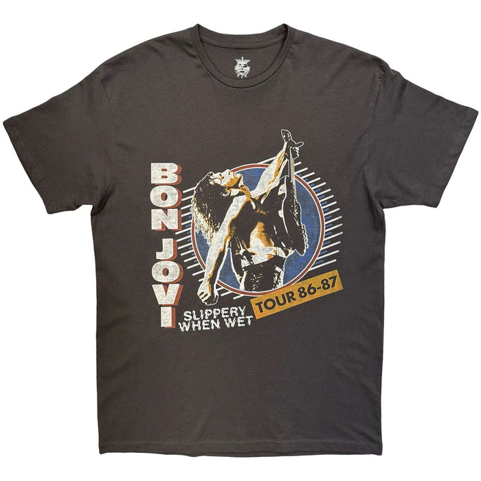 Bon Jovi Slippery When Wet Tour Tour 86-87 Charcoal Grey Medium T-Shirt