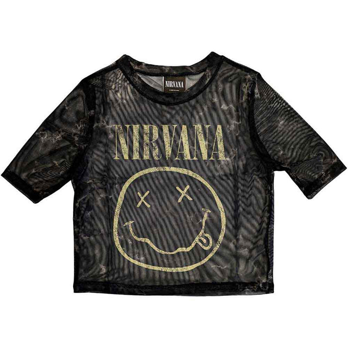 Nirvana Yellow Face Small Mesh Crop Top