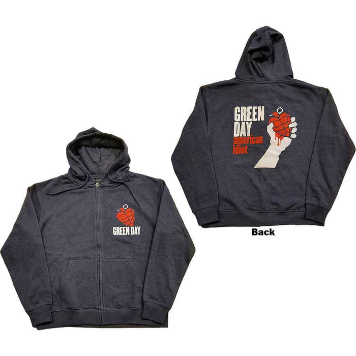 Green Day American Idiot Navy Blue X-Large Zipped Hoodie