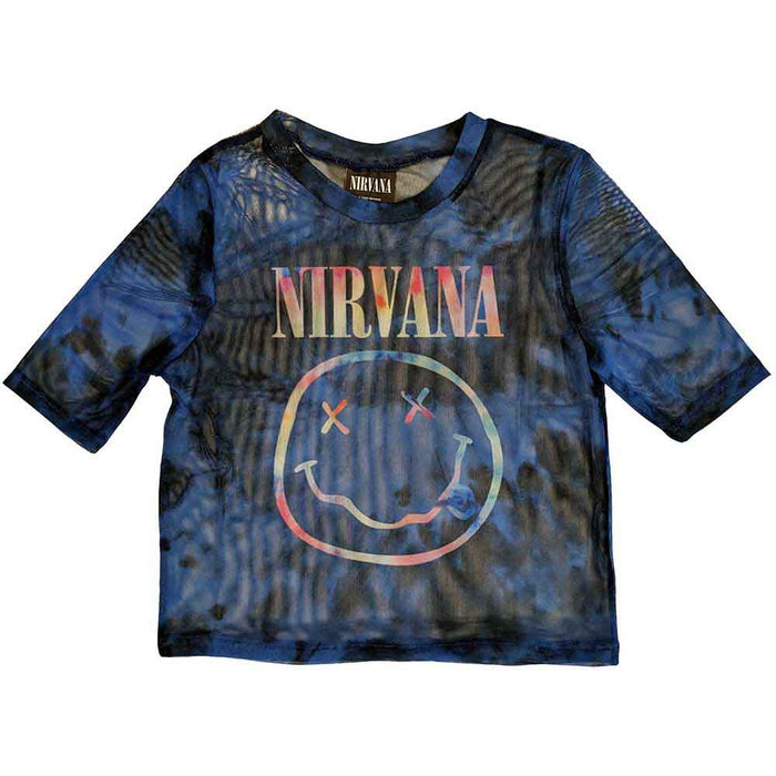 Nirvana Pastel Face Blue Large Mesh Crop Top