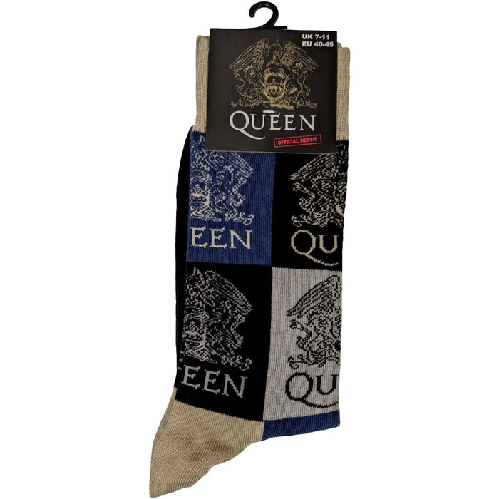 Queen Unisex Ankle Socks: Crest Blocks (Uk Size 7 - 11)