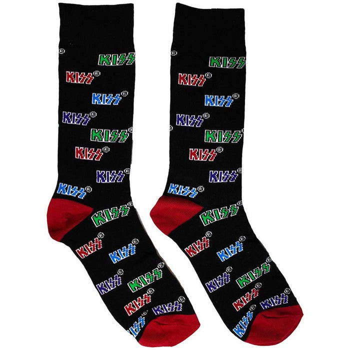 KISS Unisex Ankle Socks: Coloured Logos Pattern (Black) (UK Size 6 - 11)