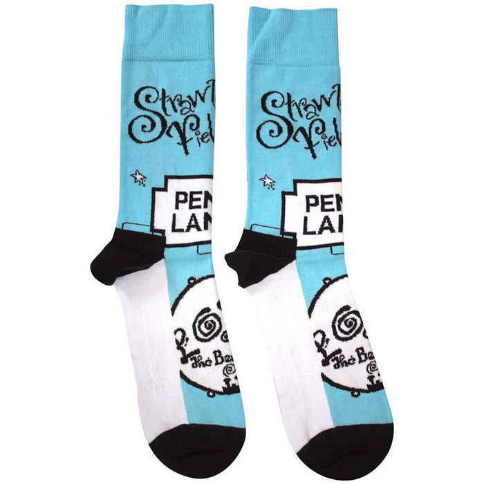 The Beatles Unisex Ankle Socks: Strawberry Fields/Penny Lane (Light Blue) (UK Size 7 - 11)