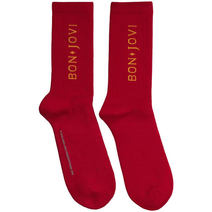 Bon Jovi Unisex Terry Socks: Original Logo (Red) (UK Size 7 - 11)