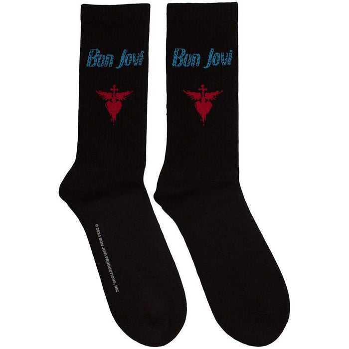 Bon Jovi Unisex Terry Socks: Dagger Heart Blue Logo (Black) (UK Size 7 - 11)