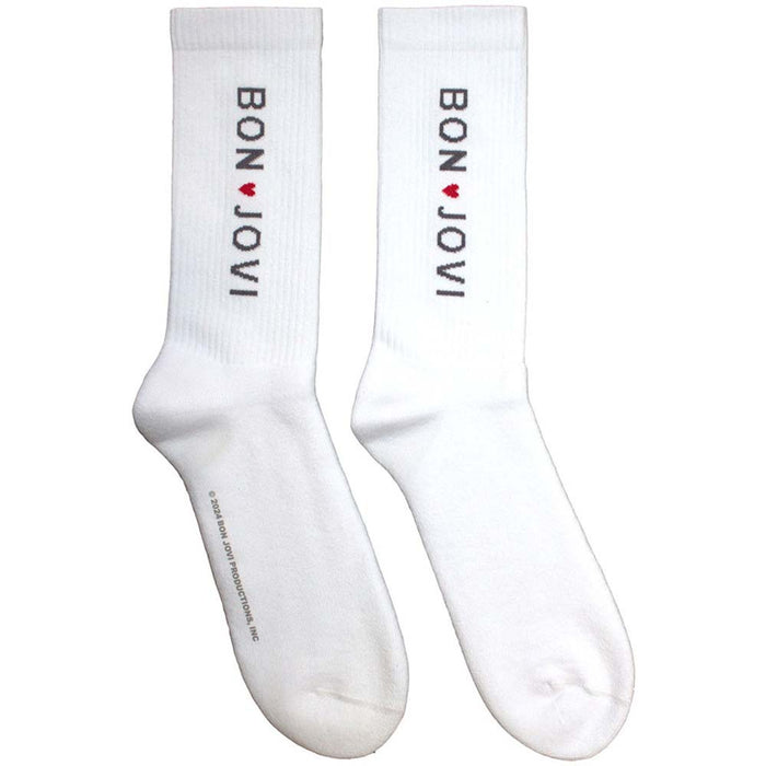 Bon Jovi Unisex Terry Socks: Heart (White) (UK Size 7 - 11)
