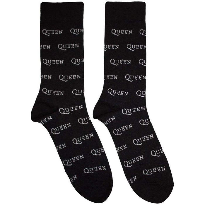 Queen Unisex Ankle Socks: Logo Repeat Mono (Black) (UK Size 6 - 11)