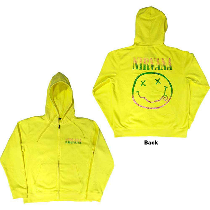 Nirvana Sorbet Ray Happy Face Neon Yellow XX-Large Zipped Hoodie