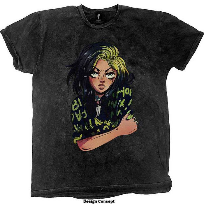 Billie Eilish Anime Billie Wash Black Small T-Shirt