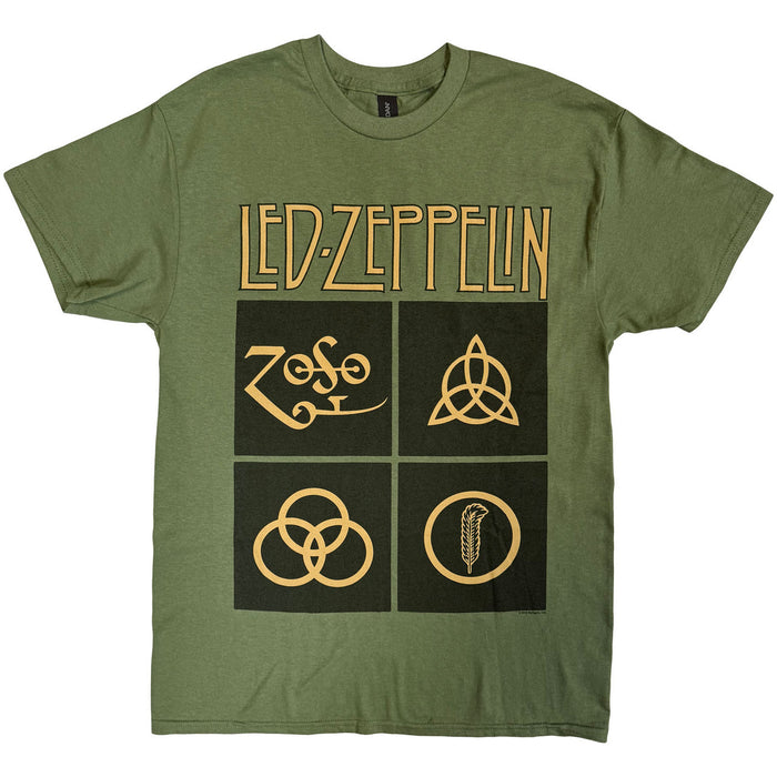 Led Zeppelin Gold Symbols Green Medium T-Shirt
