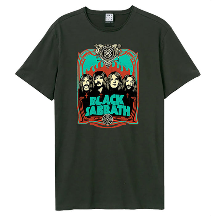 Black Sabbath Flames Amplified Vintage Charcoal Large Unisex T-Shirt