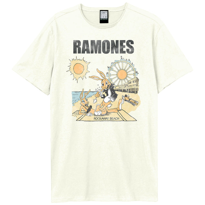 Ramones Rockaway Beach Amplified Vintage White Large T-Shirt