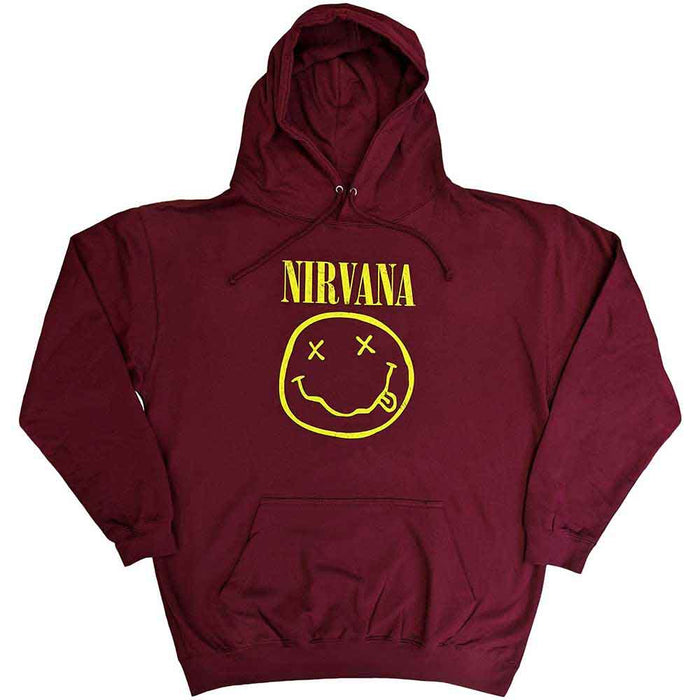 Nirvana Yellow Happy Face Maroon Red X-Large Hoodie