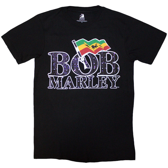 Bob Marley Flag Logo Black Large T-Shirt