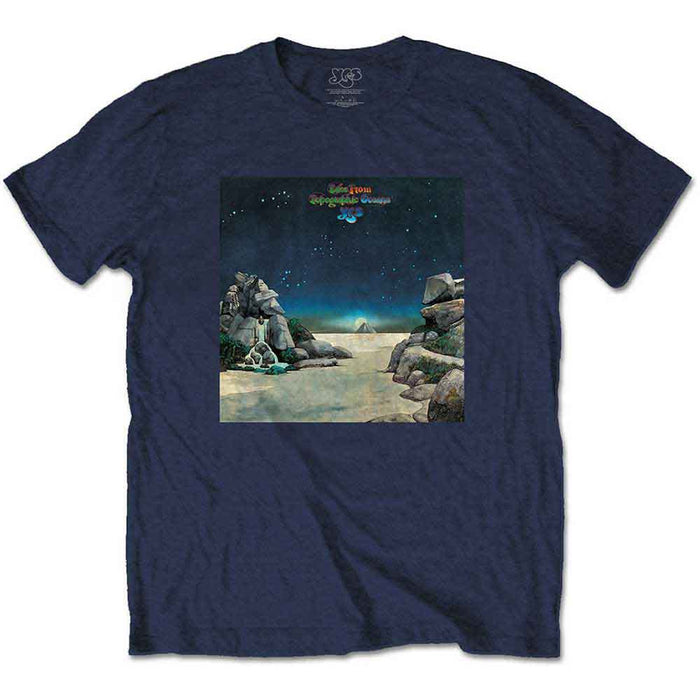 Yes Topographic Oceans Navy Blue Large T-Shirt