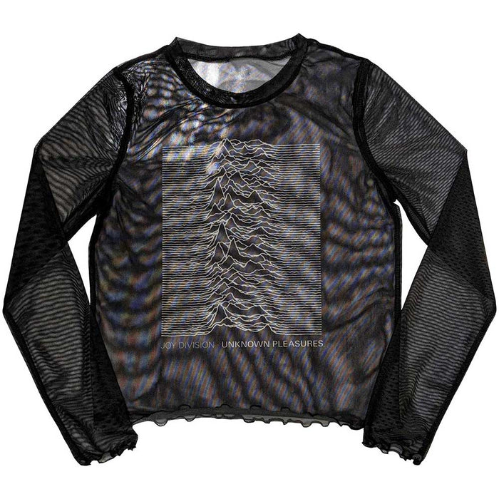 Joy Division Unknown Pleasures Black Mesh Long Sleeve XL Ladies Crop Top T-Shirt