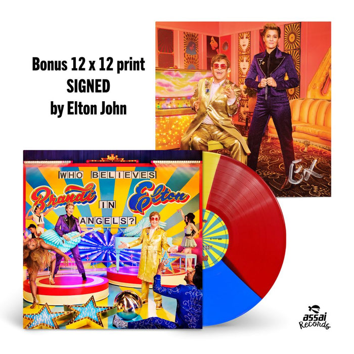 Elton John & Brandi Carlile Who Believes In Angels? Vinyl LP Tri-Colour Red, Yellow, Blue + Signed Art Card 2025