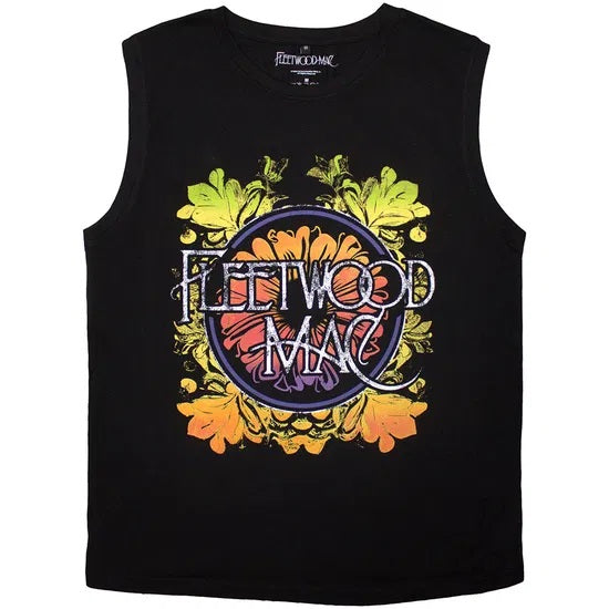 Fleetwood Mac Circle Floral Logo Black Small Tank T-Shirt