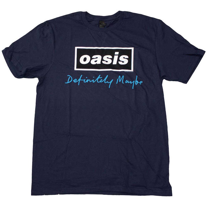 Oasis Definitely Maybe Text Logo Navy Blue Small T-Shirt