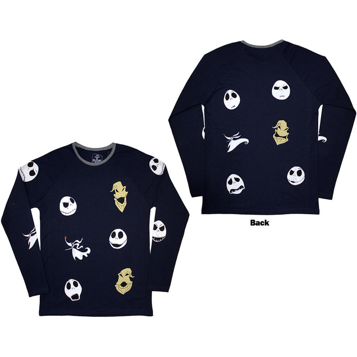 The Nightmare Before Christmas Character Heads Navy Blue Long Sleeve Small T-Shirt