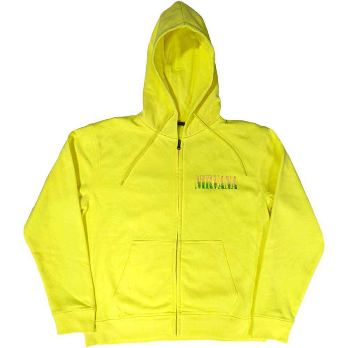 Nirvana Sorbet Ray Happy Face Neon Yellow Medium Zipped Hoodie