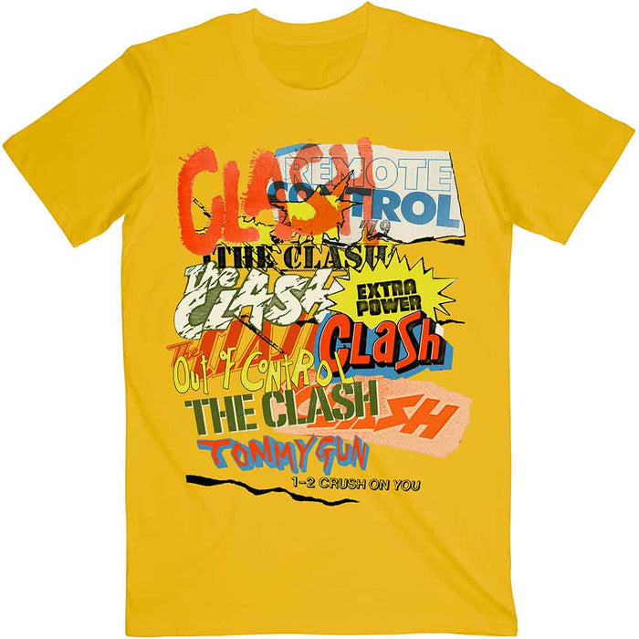 The Clash Singles Collage Text Yellow Large Unisex T-Shirt