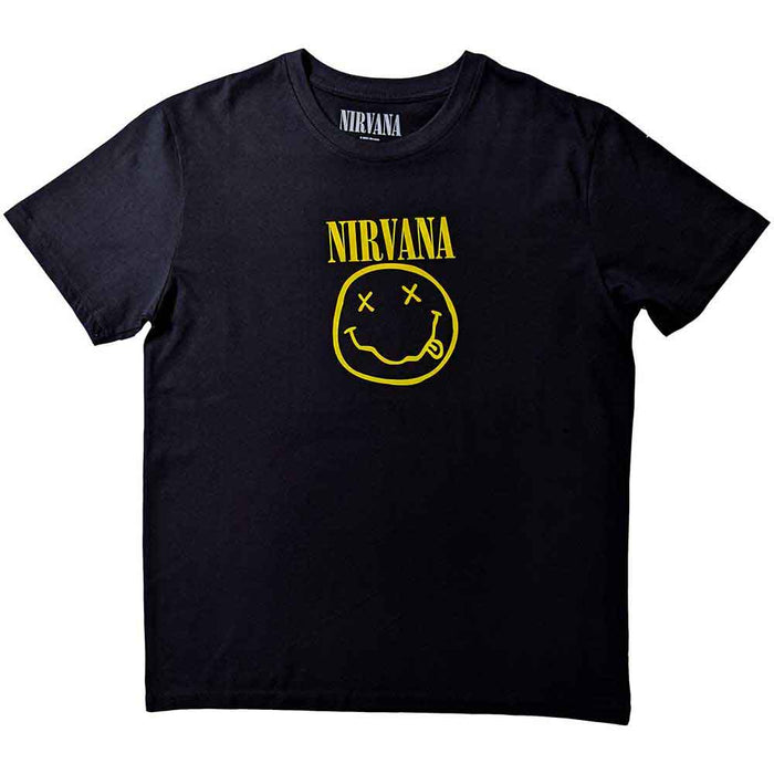 Nirvana Yellow Happy Face Flower Sniffin' Black Large Unisex T-Shirt