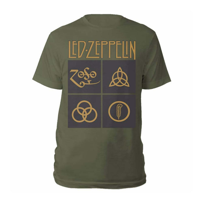 Led Zeppelin Gold Symbols & Black Squares Green Large Unisex T-Shirt