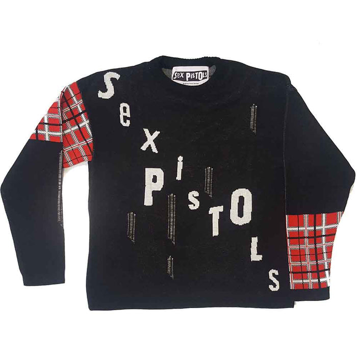 Sex Pistols Distressed Tartan Logo Black XXL Unisex Sweatshirt