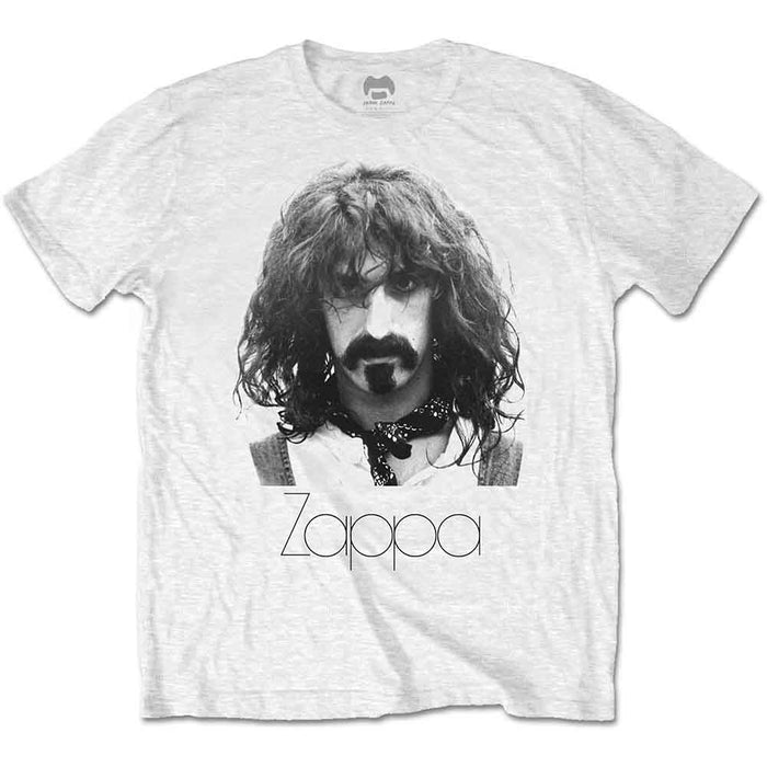 Frank Zappa Thin Logo Portrait White Large Unisex T-Shirt