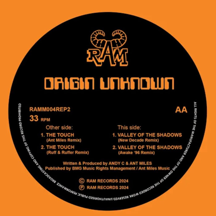 Origin Unknown Valley Of The Shadows/The Touch Remixes 12" Vinyl Single Orange Colour 2024