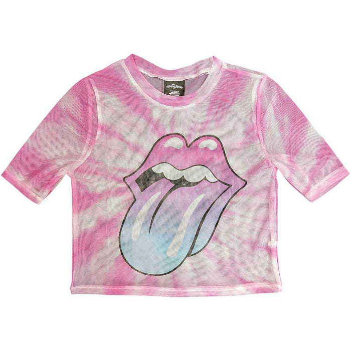 Rolling Stones Pink Gradient Tongue Medium Mesh Crop Top