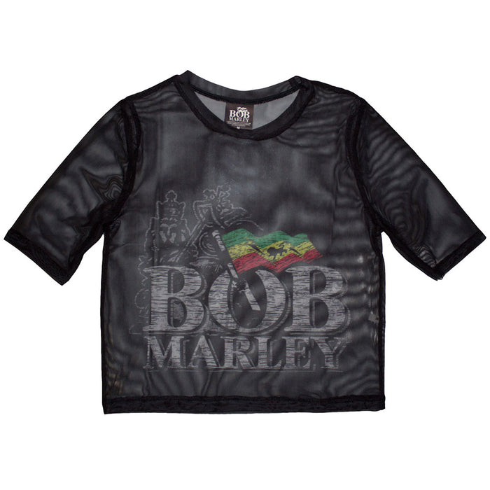 Bob Marley Logo Mesh Cropped Black Ladies Small T-Shirt