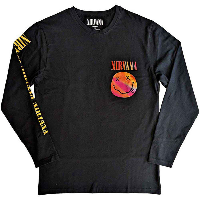 Nirvana Gradient Happy Face Black Long Sleeve Large T-Shirt