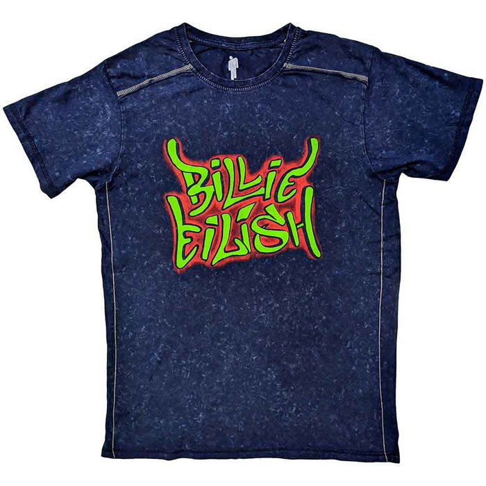 Billie Eilish Graffiti Snow Wash Navy Large Unisex T-Shirt